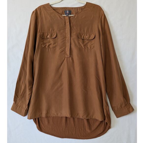 Buffalo Womens Silk Rayon Mix Media Henley Pull Over Top Chrome Brown Size Large - Picture 1 of 9